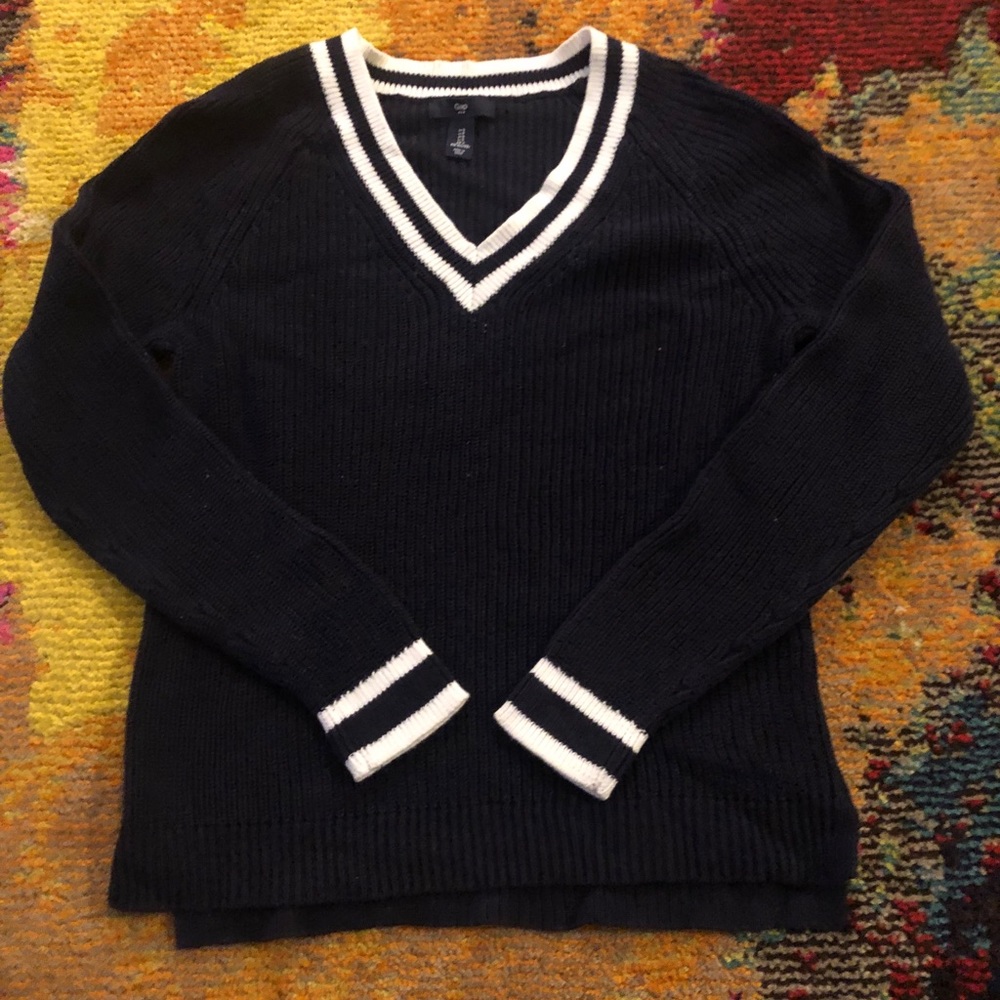 Navy Sweater with White Details